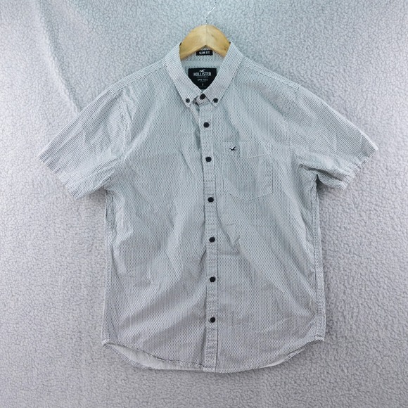 Hollister Mens Small Epic Flex Slim Fit Button Down Short Sleeve Geometric Shirt - Picture 2 of 6